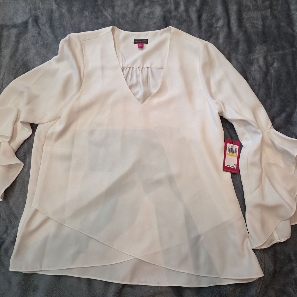 NWT Vince Camuto White Blouse with Layered Design